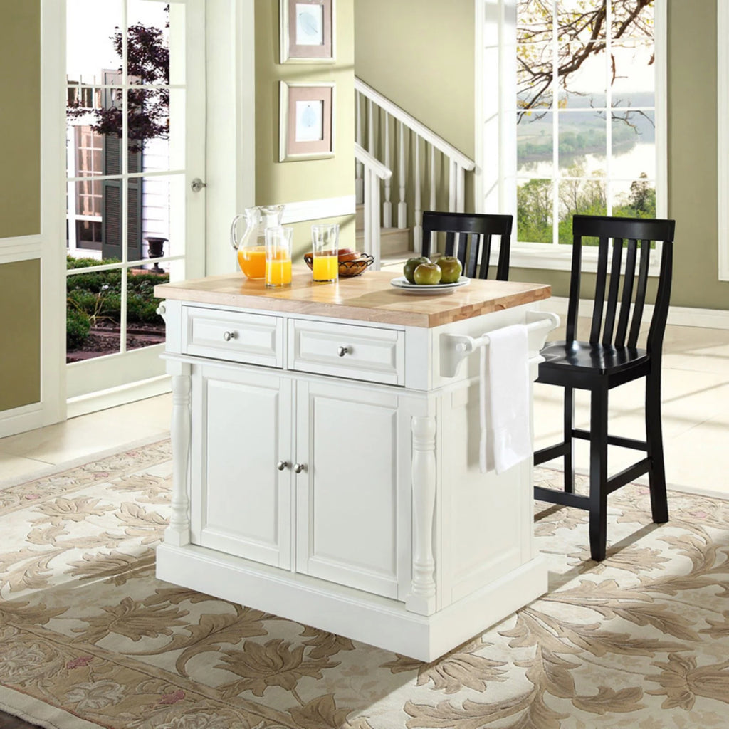 Butcher Block Top Kitchen Island with Stools K47902