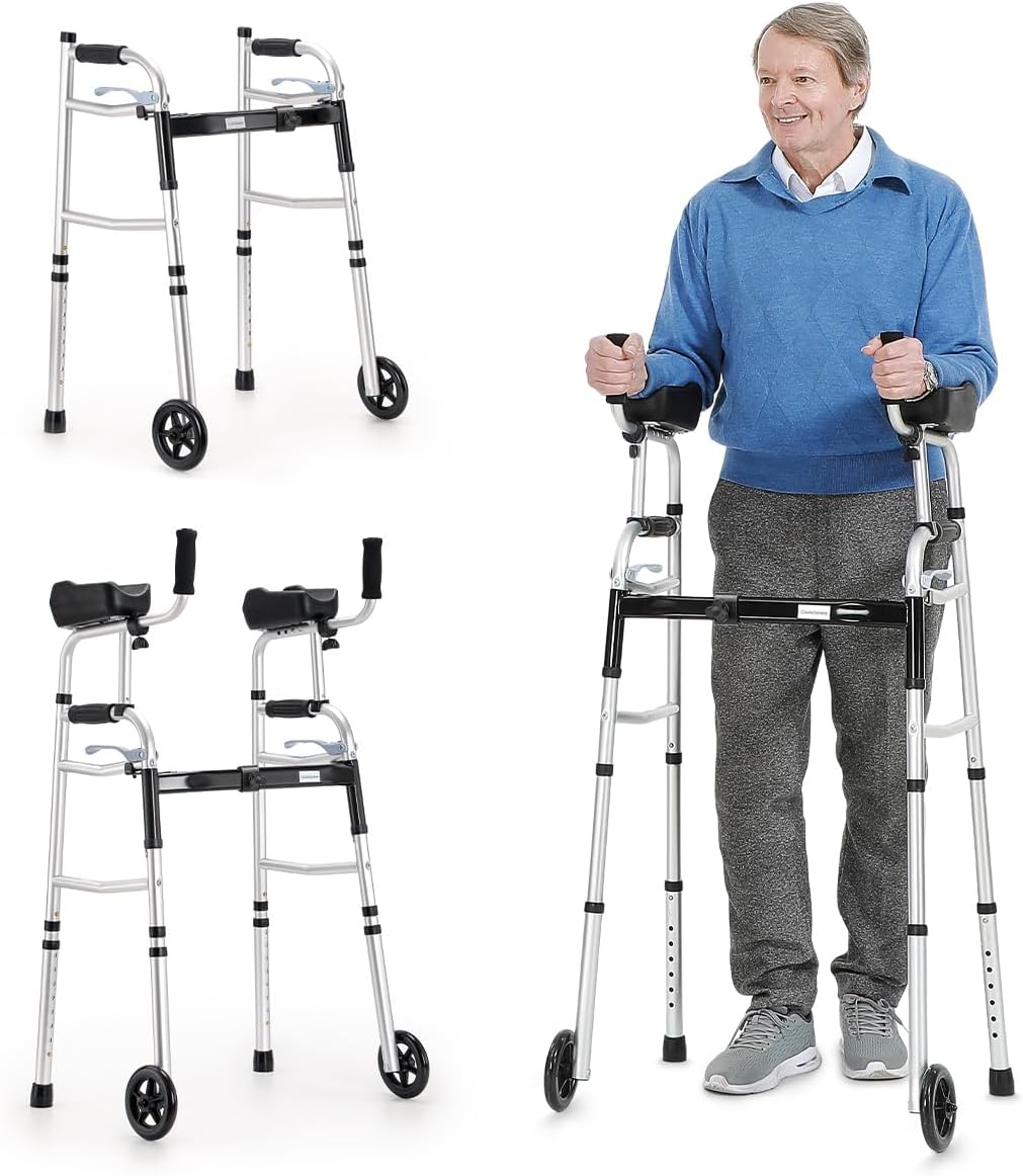 Folding Walker with 5’’ Wheels and Removable Padded Armrests O2945