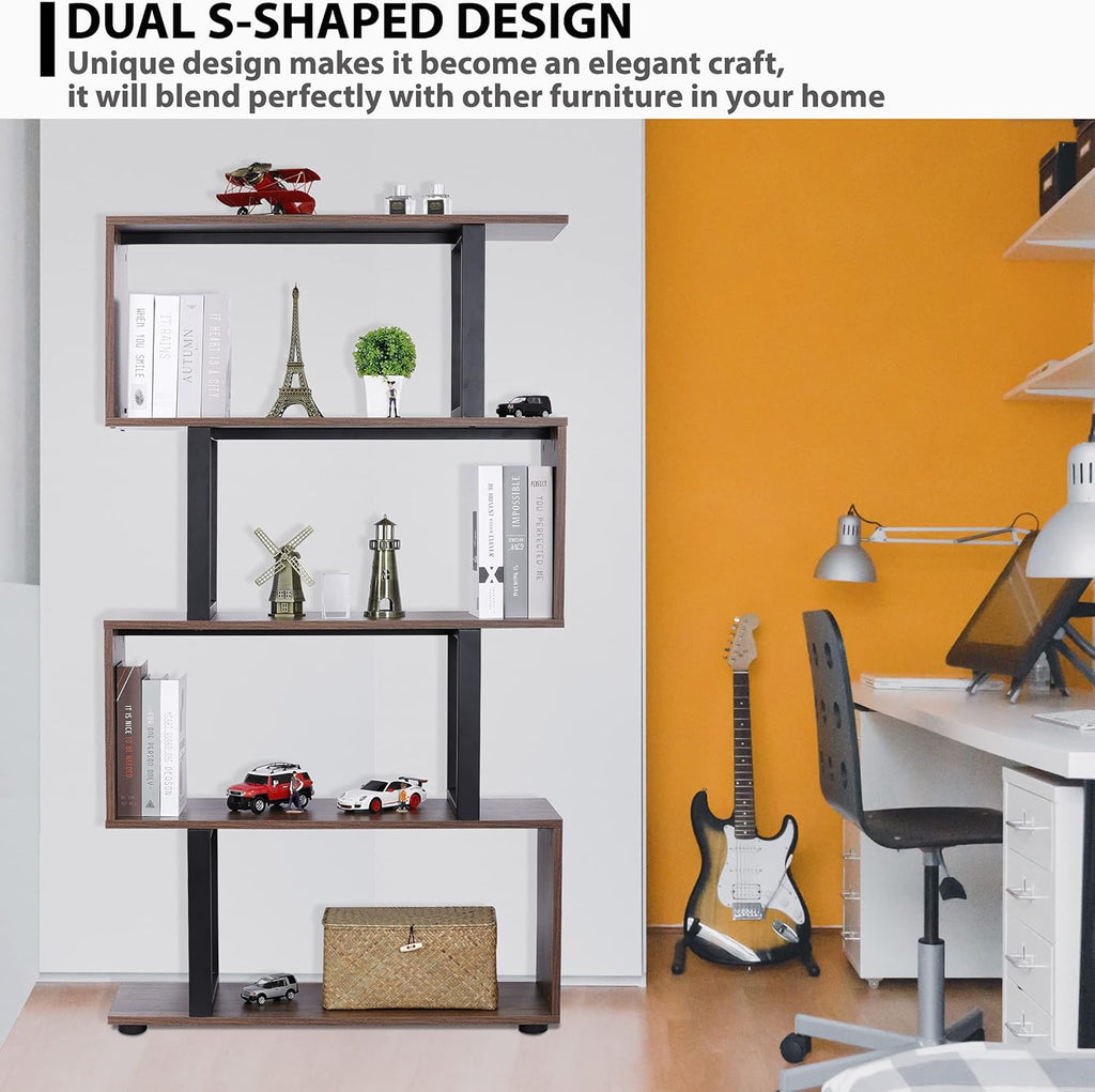 5-Tier S-Shaped Industrial Bookcase E86362