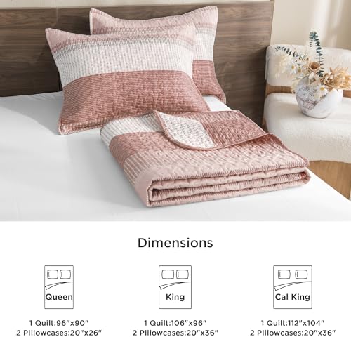 Oversized King Quilt Set Sage Green Stripe Bedspread Coverlet 3 Pieces Z955406