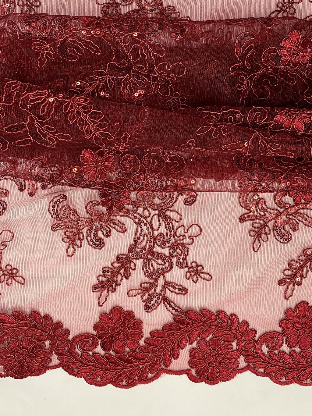 Burgundy Embroidered Lace with Sequins A182986