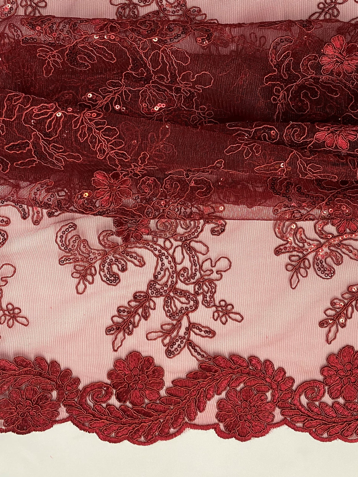 Burgundy Embroidered Lace with Sequins A182986