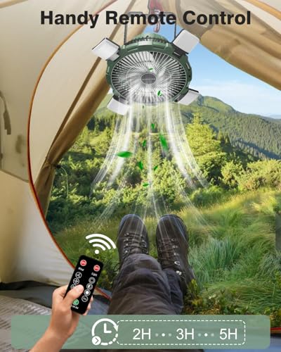 Camping Fan with LED Lantern, 8000mAh Rechargeable Battery Powered Tent Fan with Remote, 4 Speed B510840