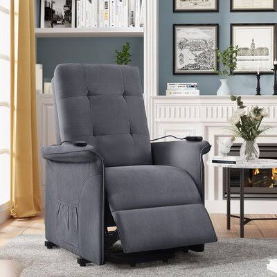 Dark Grey Faux Leather Power Lift Assist Recliner H978