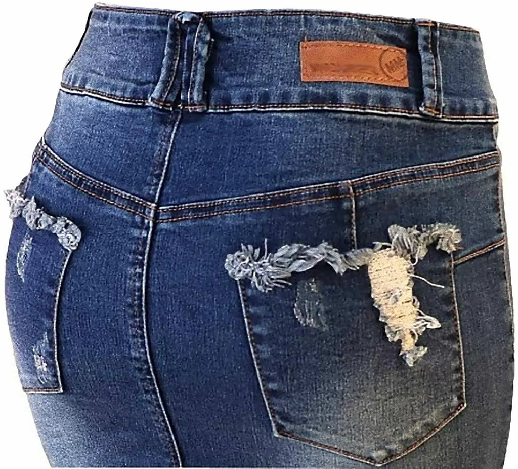 Plus Size Midi Ripped Denim Jean Skirt R8557