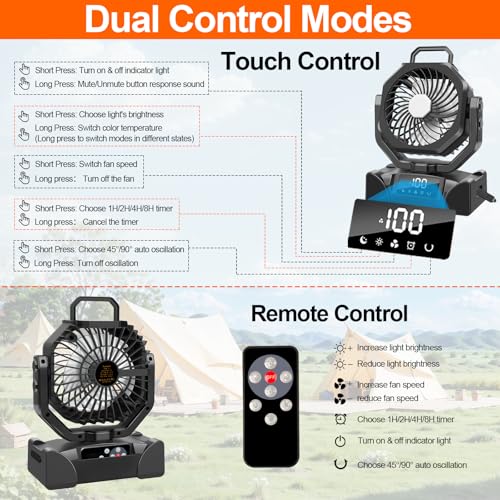Portable Battery Operated Camping Fan with Remote Control & LED Lantern I412