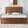 Queen Upholstered Leather Bed Frame with 3 Storage Drawers and USB Ports, Black N393