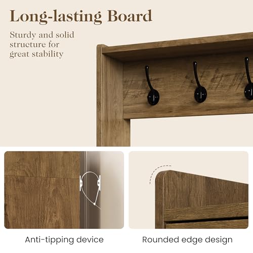 White Wood Hall Tree with Bench and Coat Rack W870
