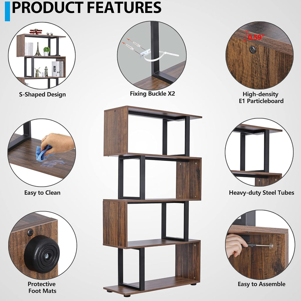 5-Tier S-Shaped Industrial Bookcase E86362