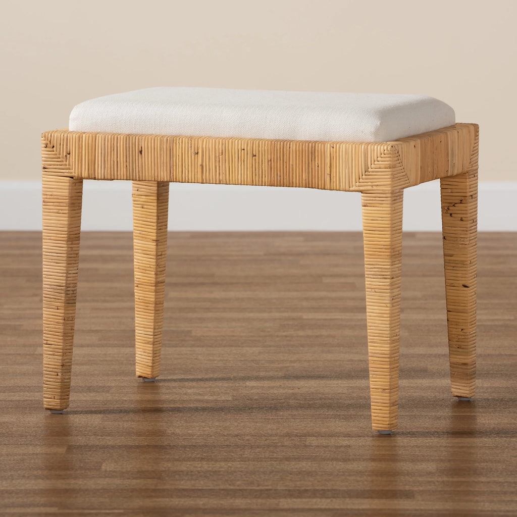 Natural Brown Rattan and Mahogany Wood Ottoman Z2986