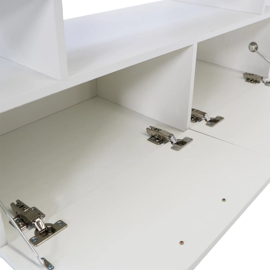 White Solid Wood TV Stand with LED Lights and Storage Drawer R5612