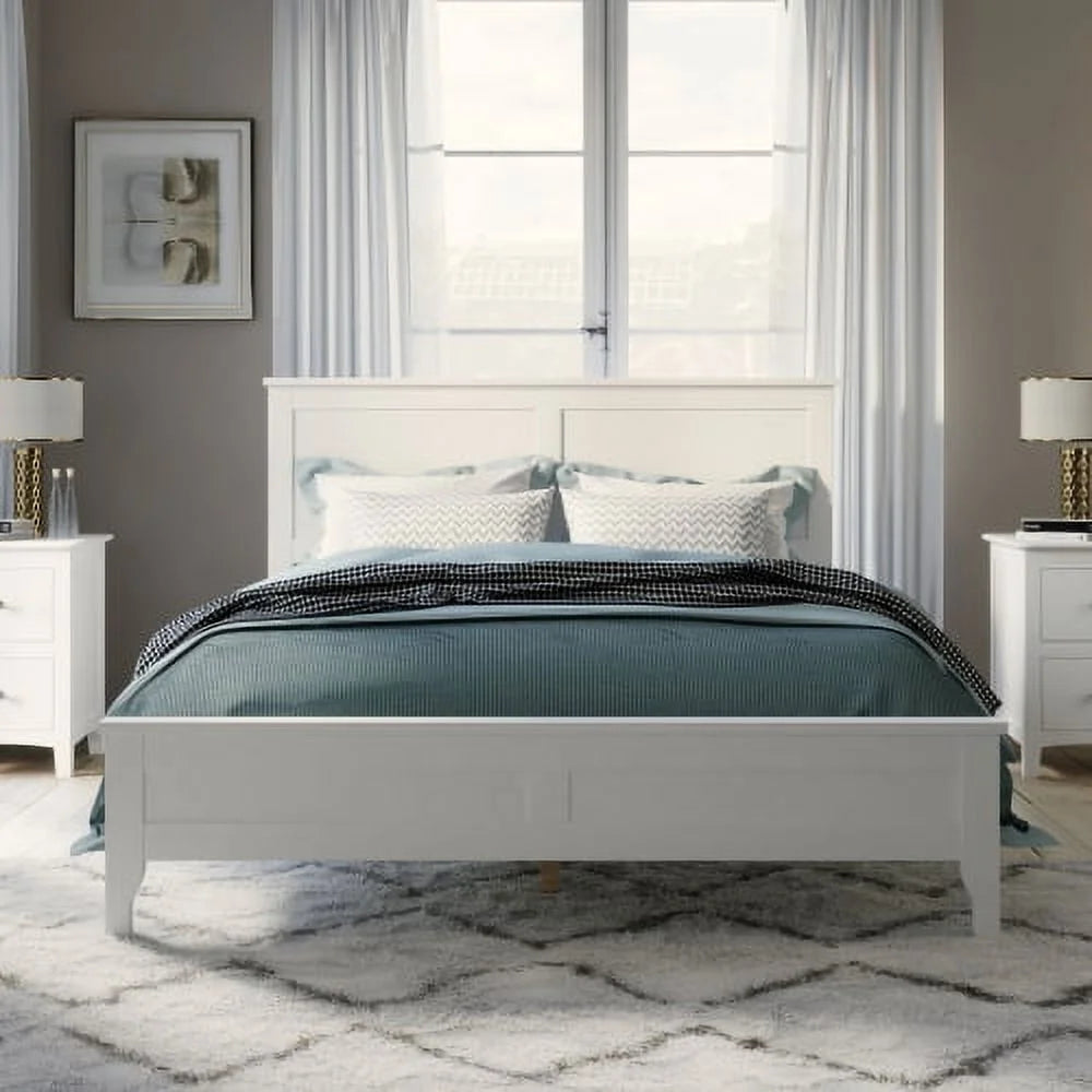 Modern White Solid Wood Full Platform Bed H7710