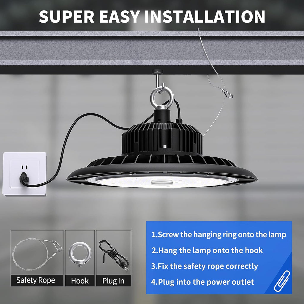 LED High Bay Light 150W 21000 LM 5000K Daylight IP65 Waterproof Non-Dim UFO Commercial Warehouse Lighting Fixture R7385