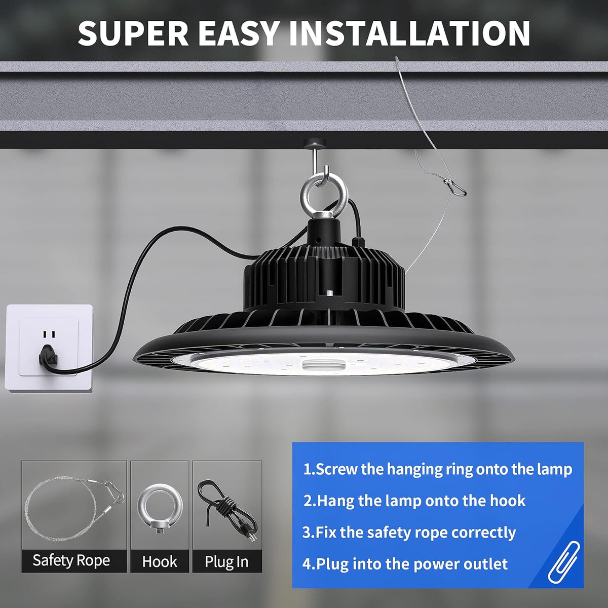 LED High Bay Light 150W 21000 LM 5000K Daylight IP65 Waterproof Non-Dim UFO Commercial Warehouse Lighting Fixture R7385