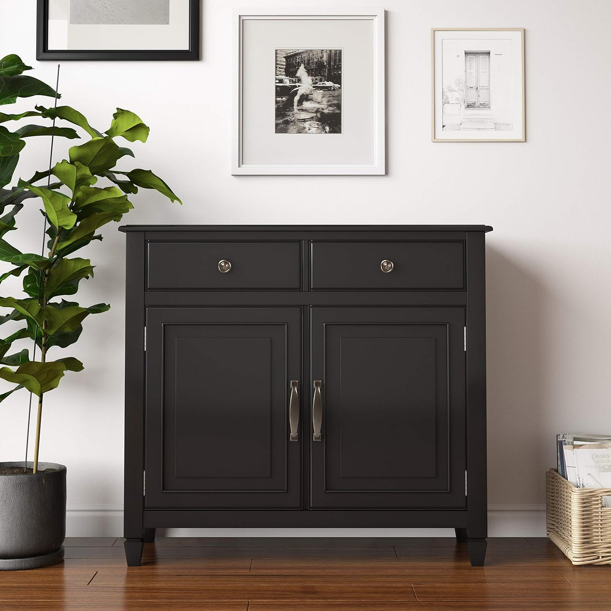 Distressed Grey Solid Wood Entryway Storage Cabinet with 2 Drawers, 2 Doors, Adjustable Shelves F68484