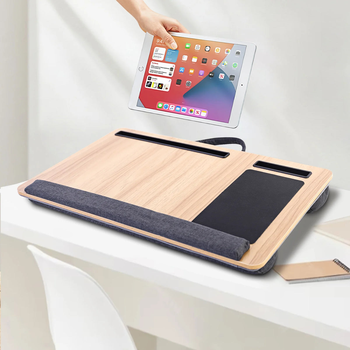 Portable Lap Laptop Desk with Cushion, Mouse Pad & Phone Slot W97322