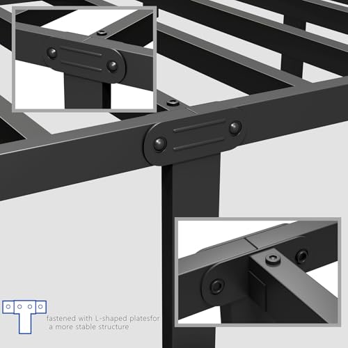 Full Size 14 Inch Metal Bed Frame with Headboard D8069