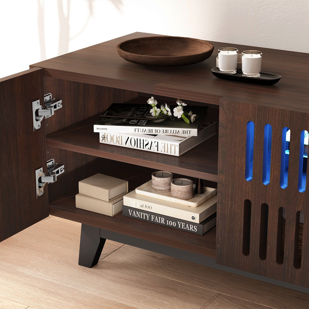Brown 66 in TV Stand with Storage and LED Light I307