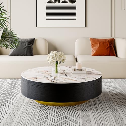 Oak Veneer Round Coffee Table with Storage and Drawers C289