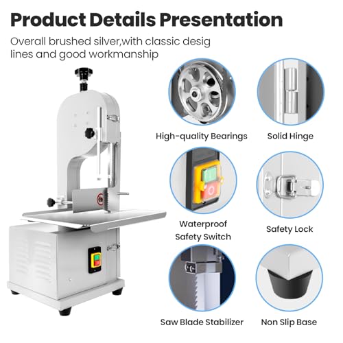 18x14" Stainless Steel Worktable Electric Bone Saw Machine with 8 Blades V9699