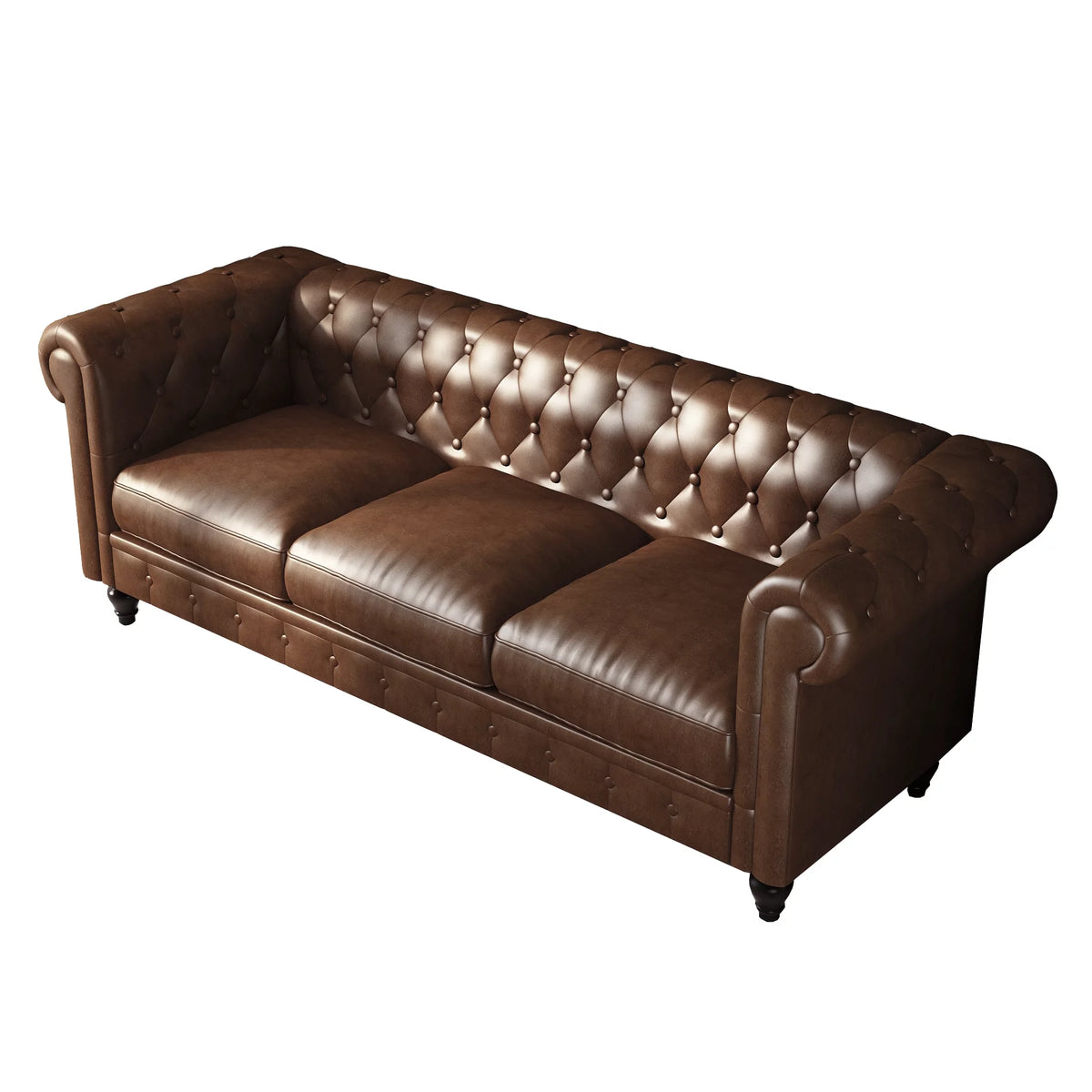 Button Tufted Faux Leather 3-Seater Sofa Z9247