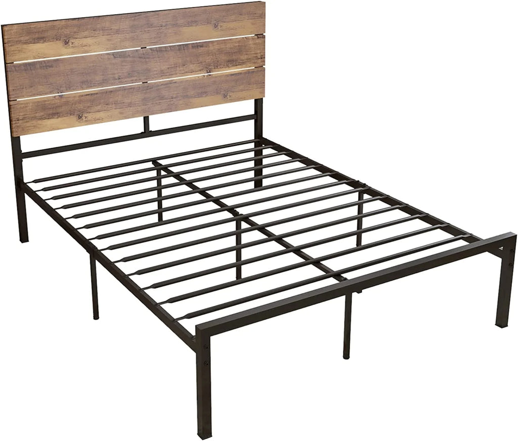 Queen Size Metal Wood Bed Frame with White Headboard I798534