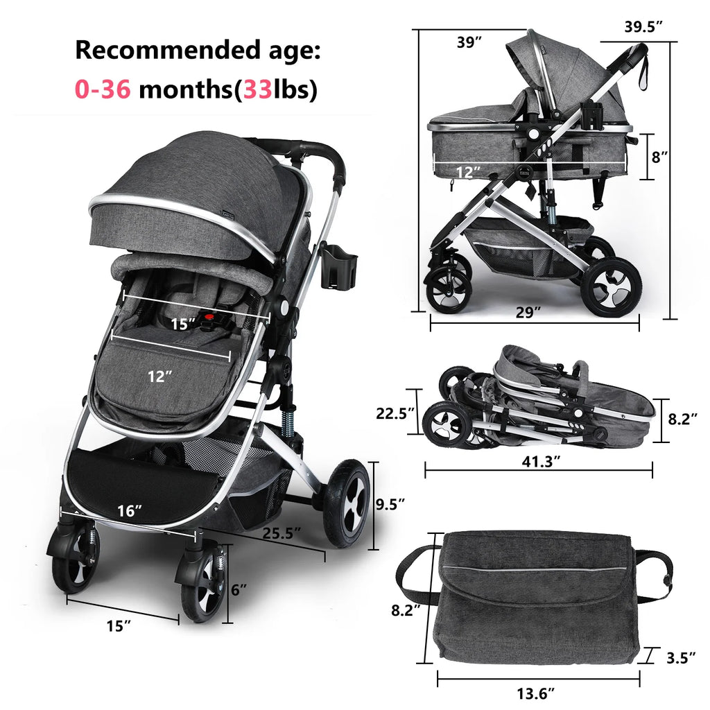 2 in 1 Convertible Baby Stroller Dark Grey A1872
