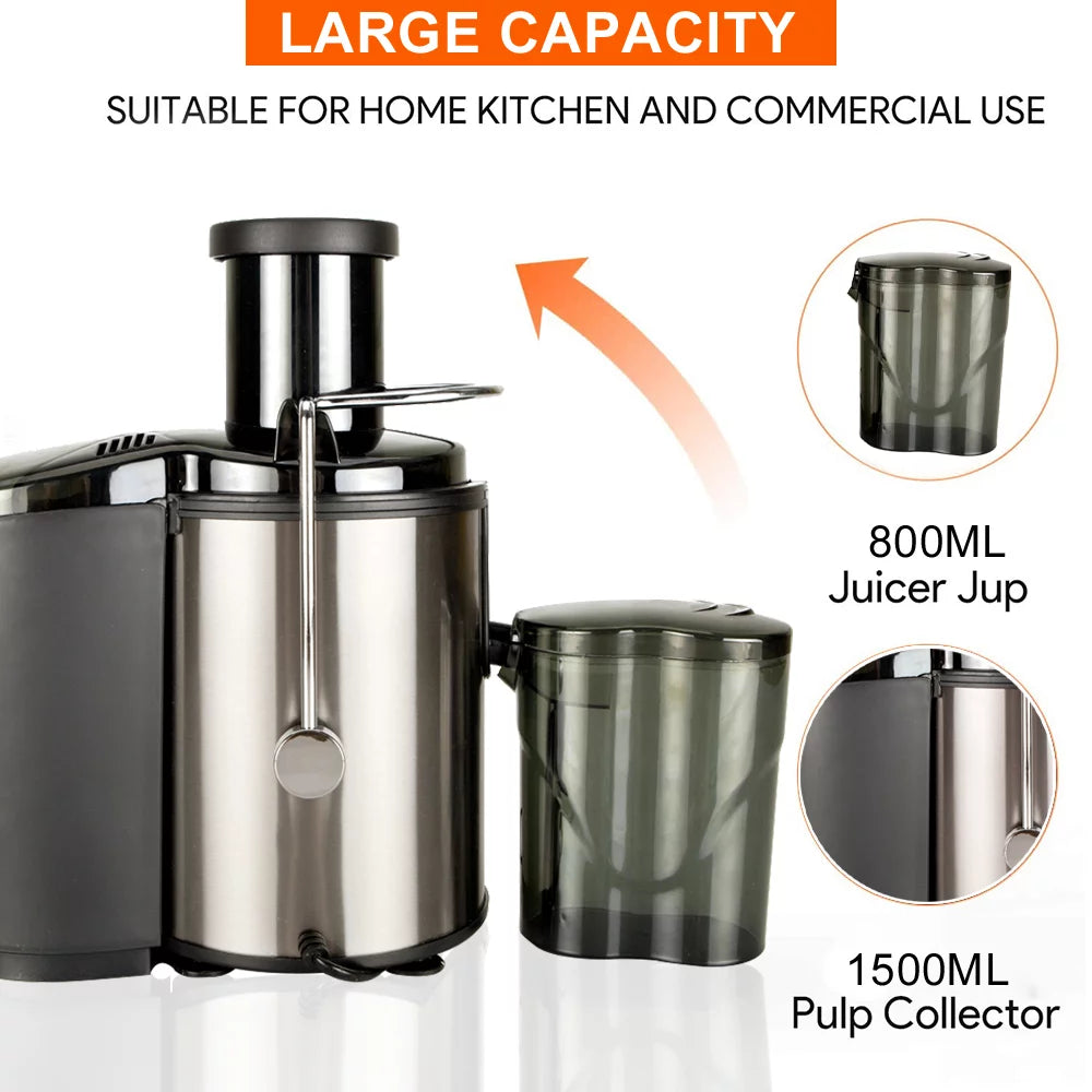 Electric Juicer 2 Speeds 65mm Wide Mouth Stainless Steel Black R652188