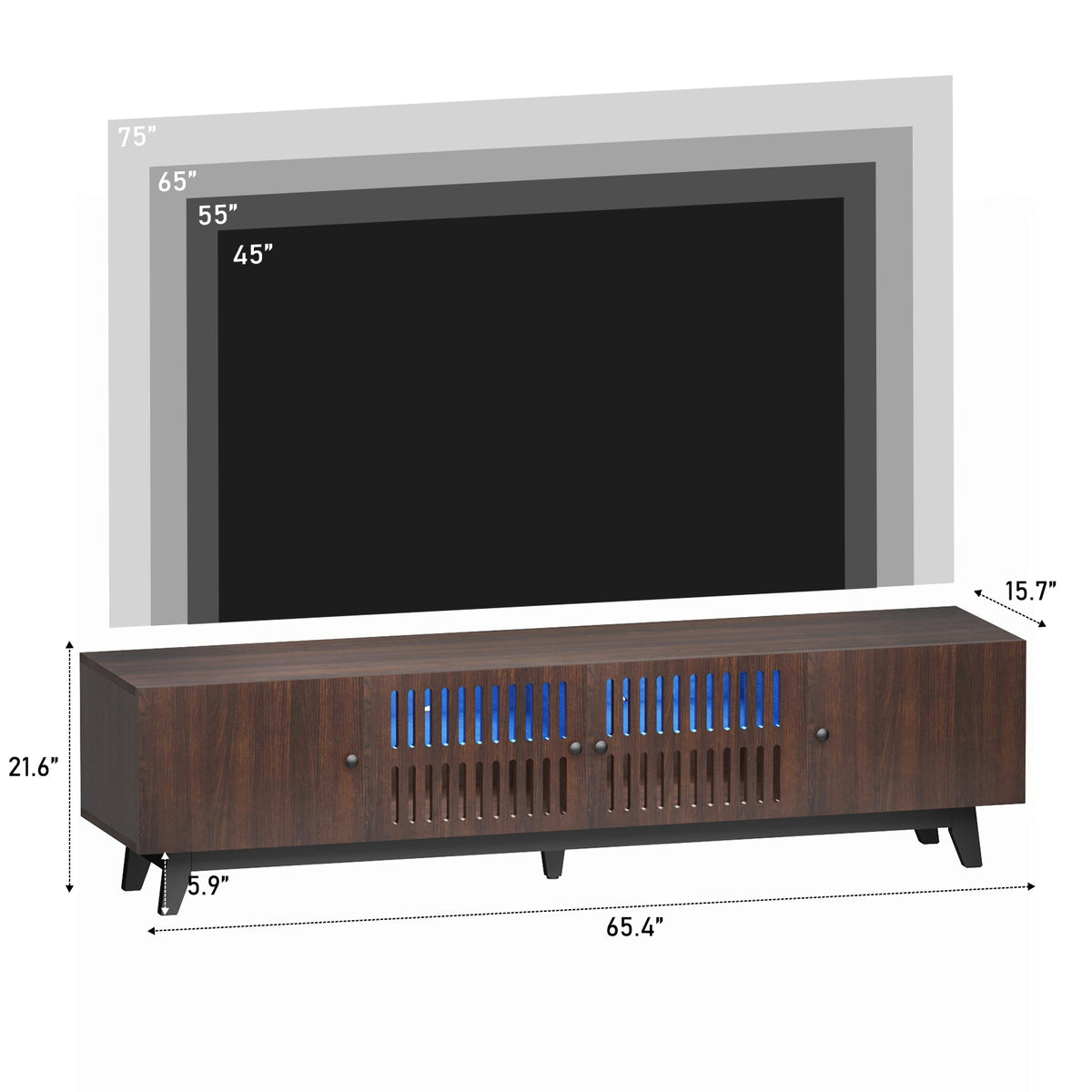 Brown 66 in TV Stand with Storage and LED Light I307