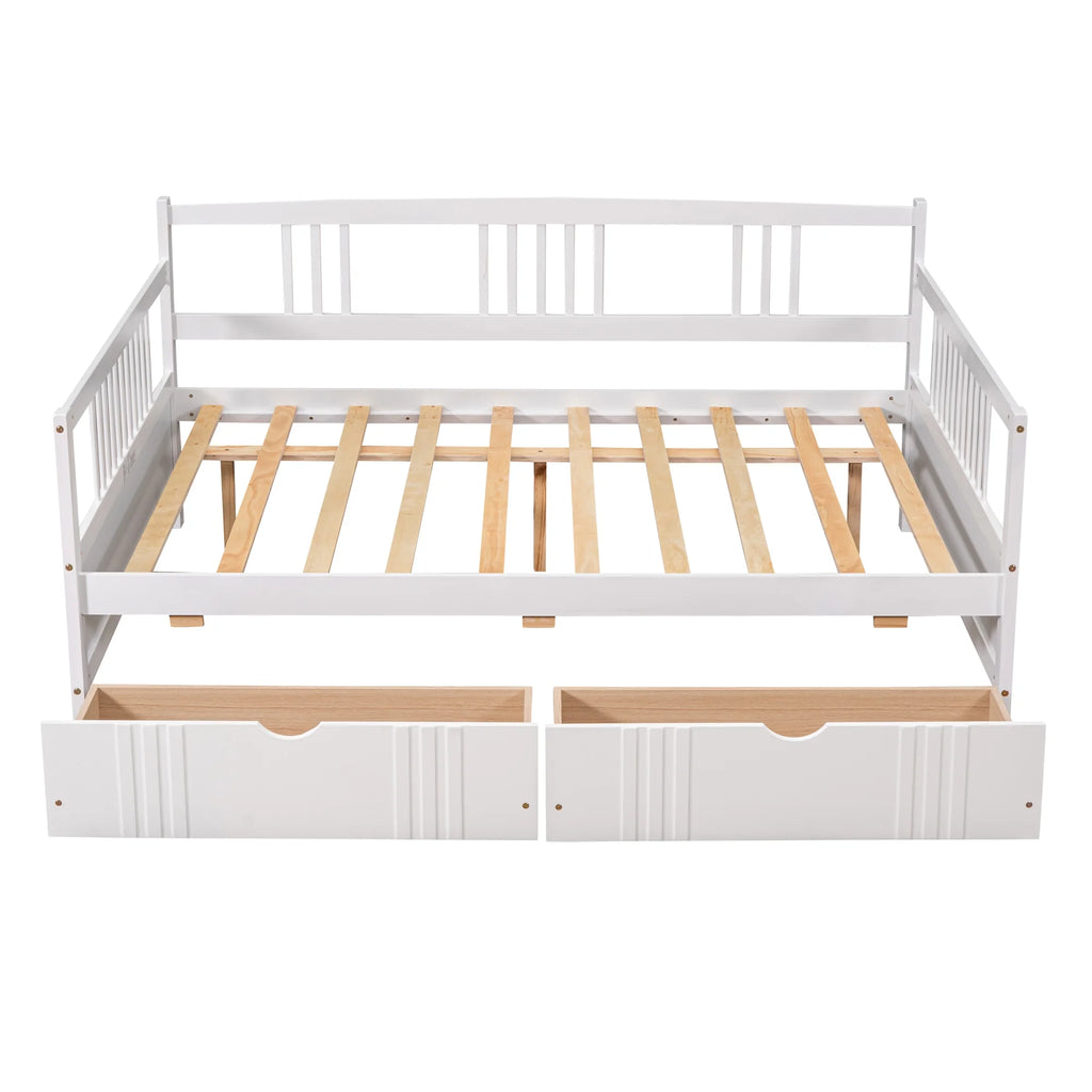 White Full Size Wood Daybed with Two Storage Drawers U481