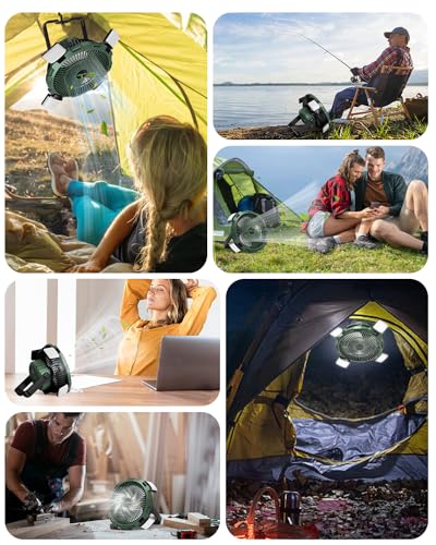 Camping Fan with LED Lantern, 8000mAh Rechargeable Battery Powered Tent Fan with Remote, 4 Speed B510840