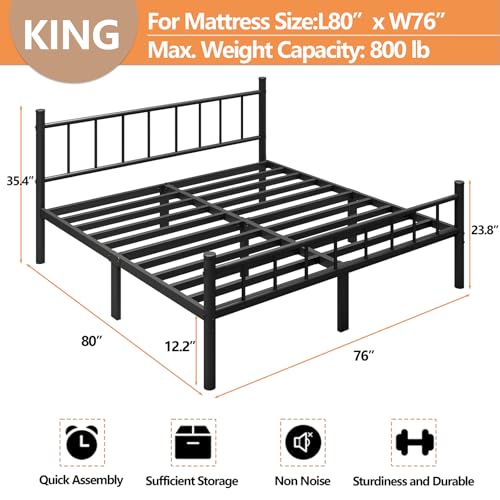 Full Size 14 Inch Metal Bed Frame with Headboard D8069