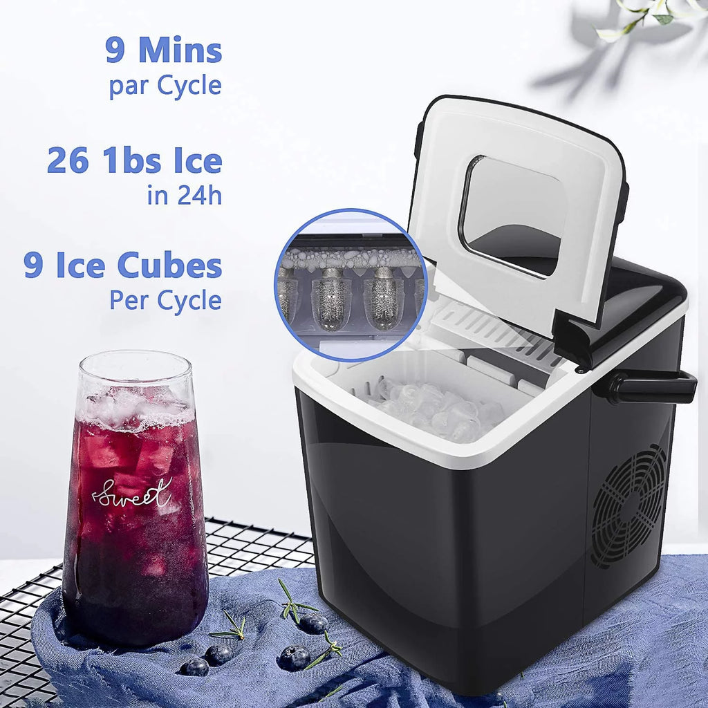 Portable Ice Maker 9 Cubes 26lbs 2 Ice Cube Sizes M2417