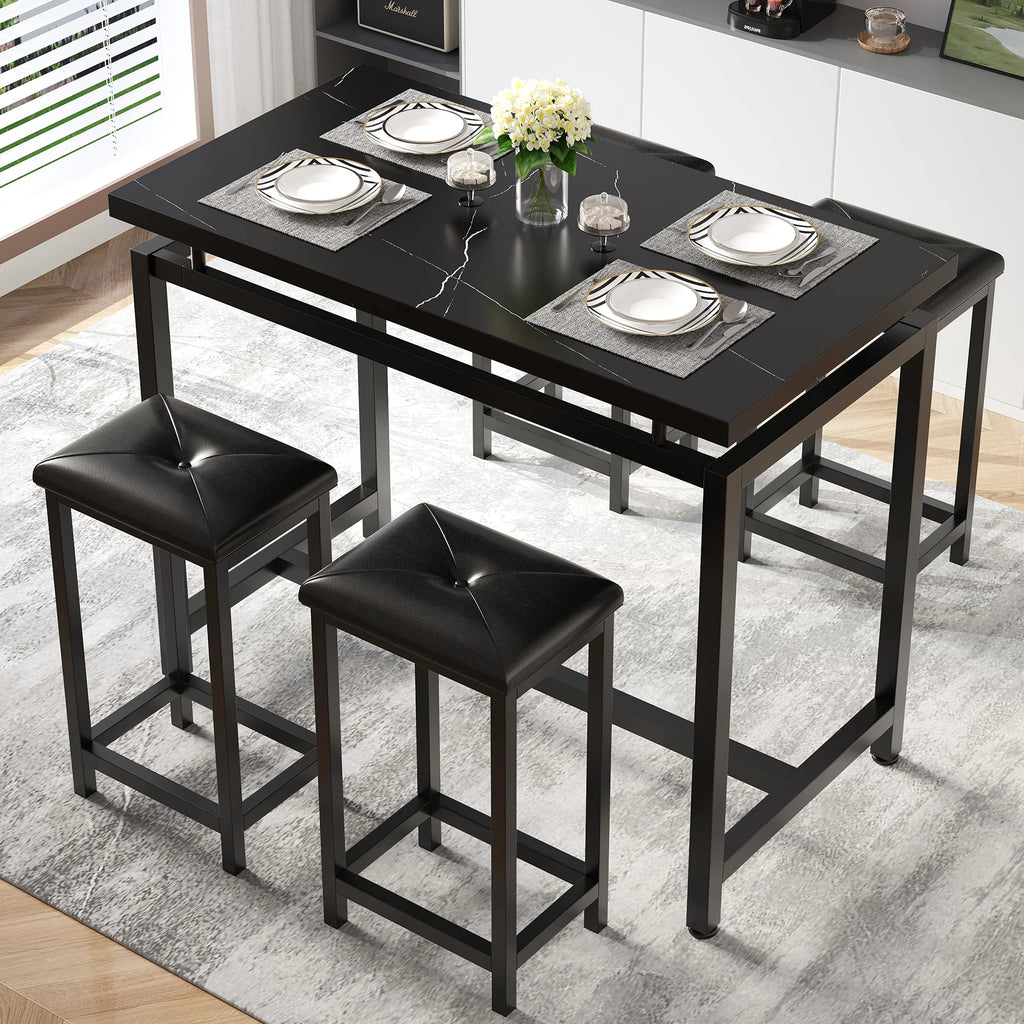 5 Piece Counter Height Dining Table Set with 4 Faux Leather Stools E348