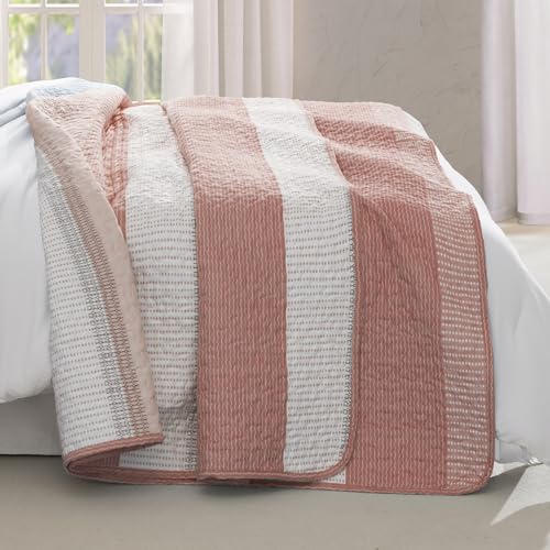 Oversized King Quilt Set Sage Green Stripe Bedspread Coverlet 3 Pieces Z955406
