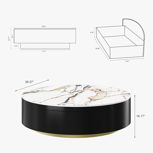 Oak Veneer Round Coffee Table with Storage and Drawers C289