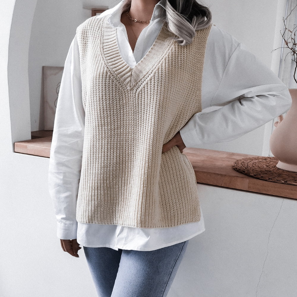 Sleeveless V-Neck Knitted Sweater Vest S1879