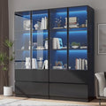 Glass Display Cabinet with LED Lights, 3-Tier Shelves and 2 Drawers I2698