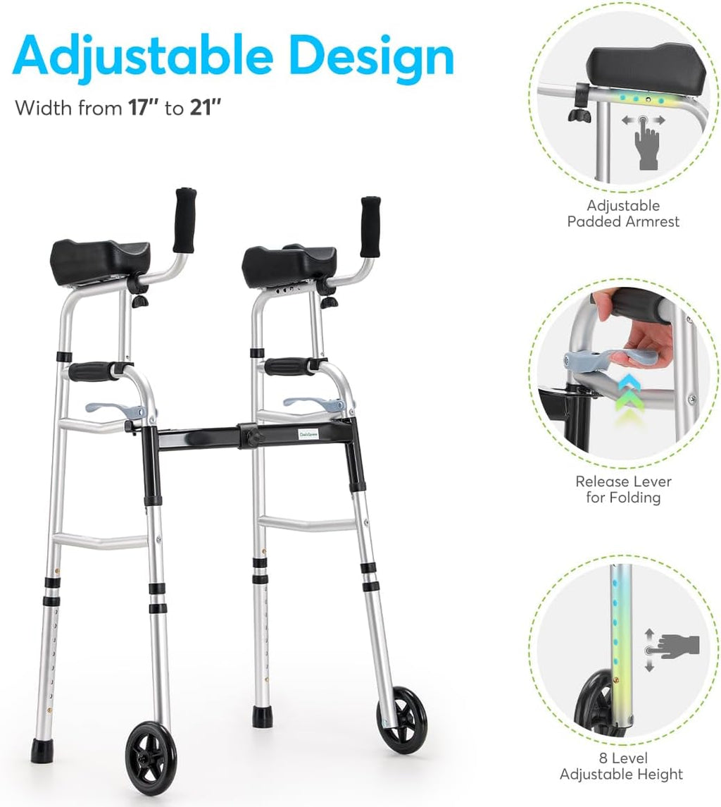 Folding Walker with 5’’ Wheels and Removable Padded Armrests O2945