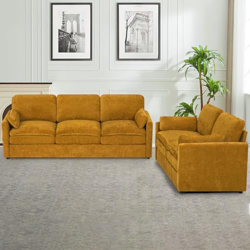 Black Chenille 3 Seats and 2 Seats Sofa Set with Pillows T42431