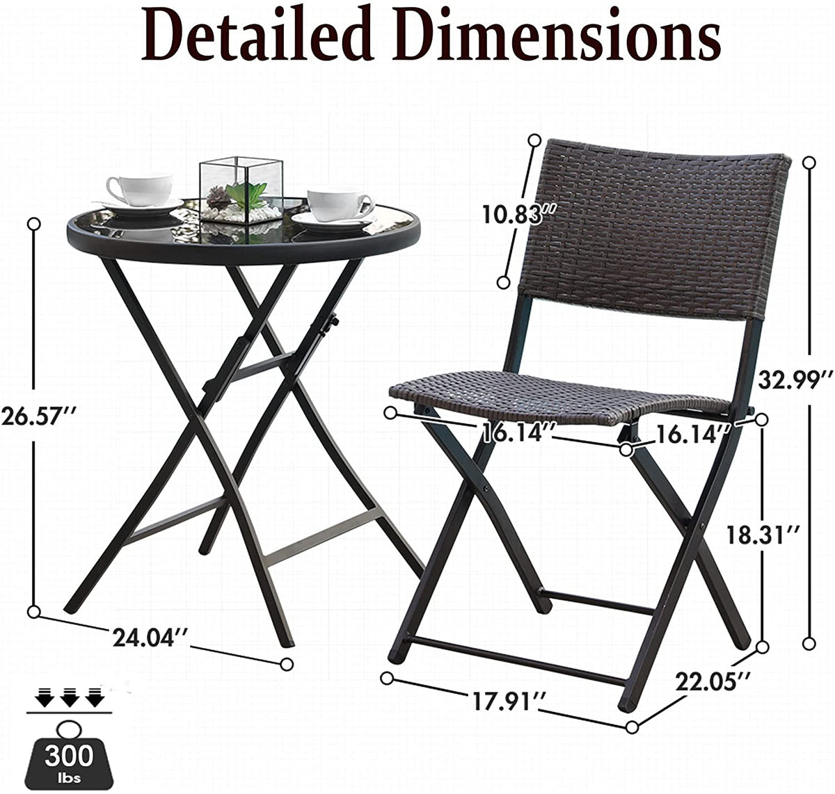 3 Pieces Outdoor Patio Bistro Set with Folding Patio Round Table and Chairs O181133