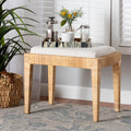 Natural Brown Rattan and Mahogany Wood Ottoman Z2986