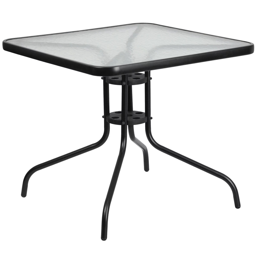 5 Piece Outdoor Patio Dining Set with Tempered Glass Table and 4 Gray Stack Chairs N83801