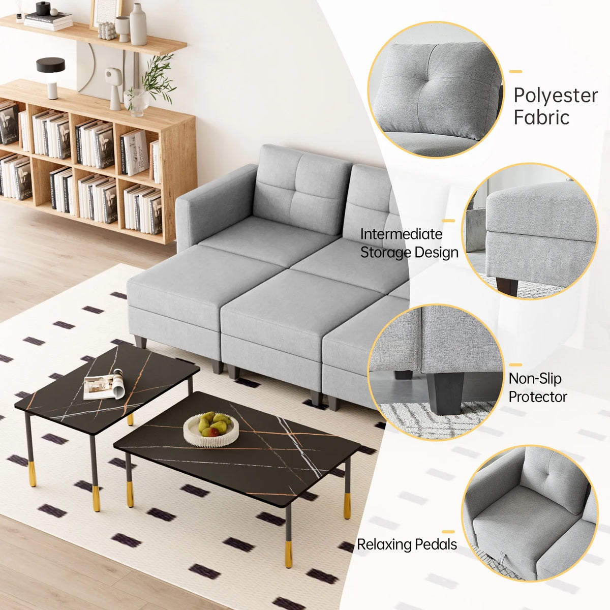 Gray Modular Sectional Sofa with Storage R534149