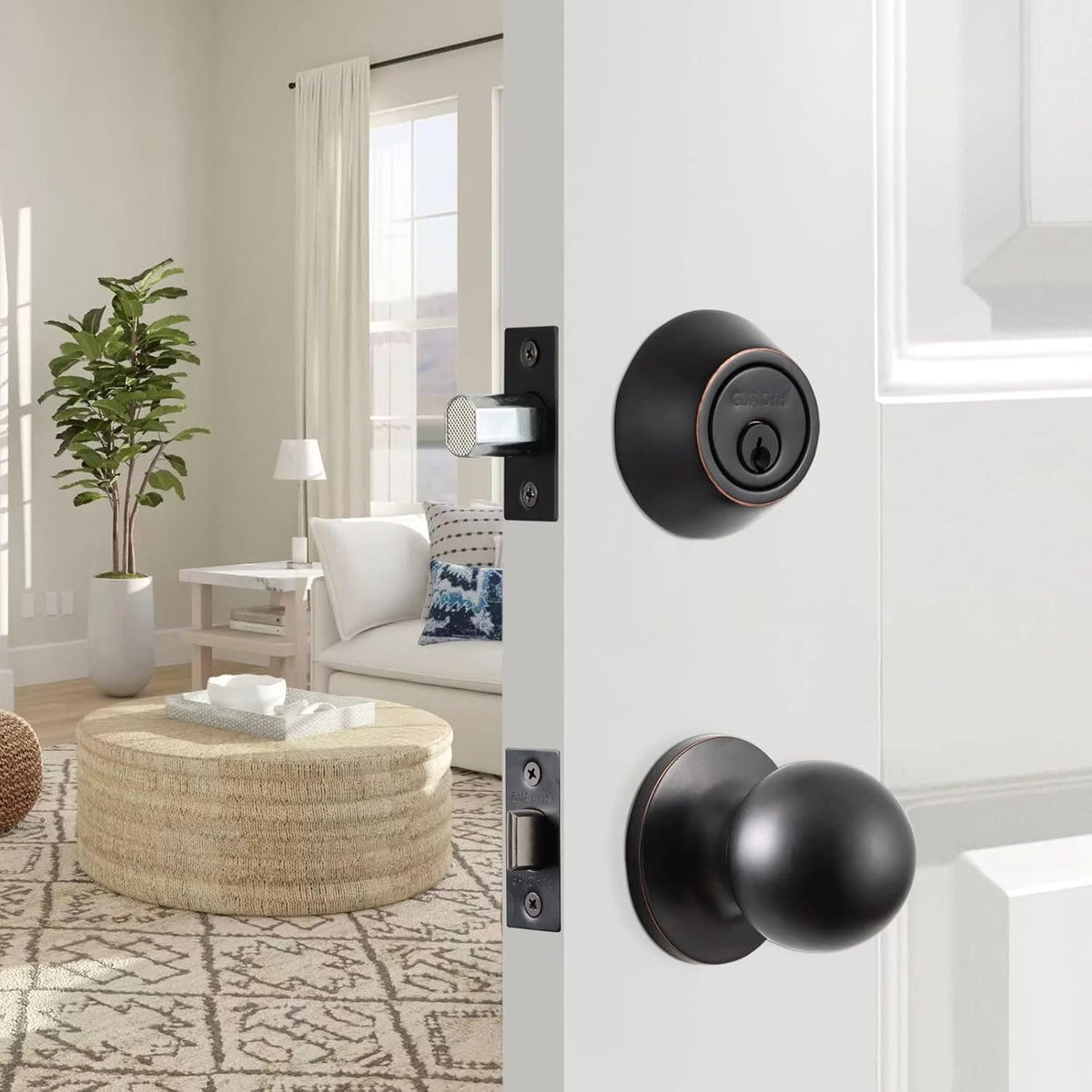 3 Pack Satin Nickel Front Door Lock Set with Single Cylinder Deadbolt and Keyed Entry Door Knob N757