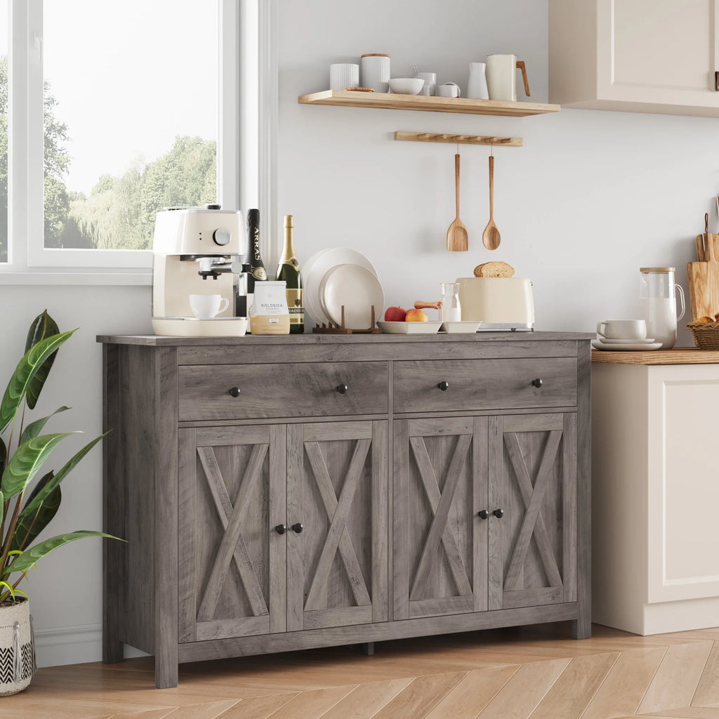 White 4-Doors 2-Drawers Wood Storage Cabinet D22991