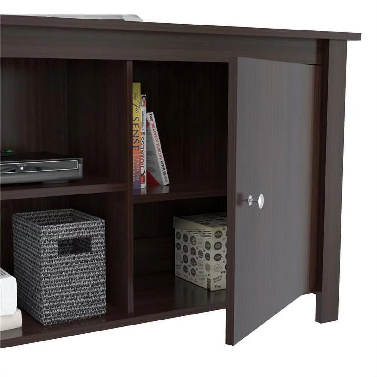 Dark Brown Wood And Metal Mirrored TV Stand G222