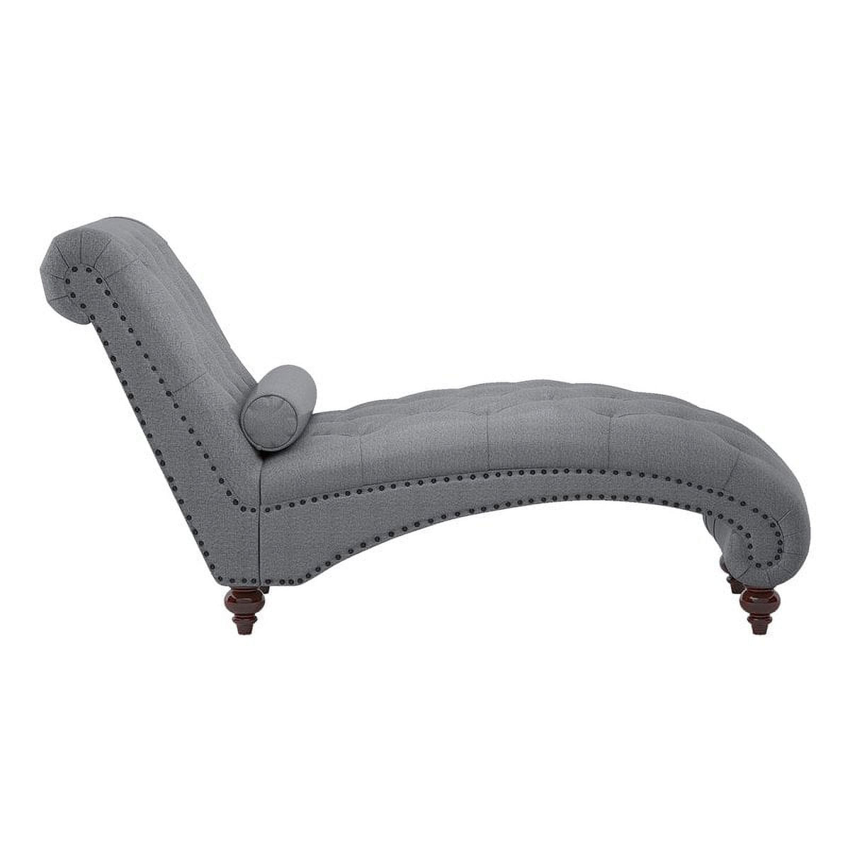 Dark Gray Wood & Fabric Chaise with 1 Bolster Pillow F2263