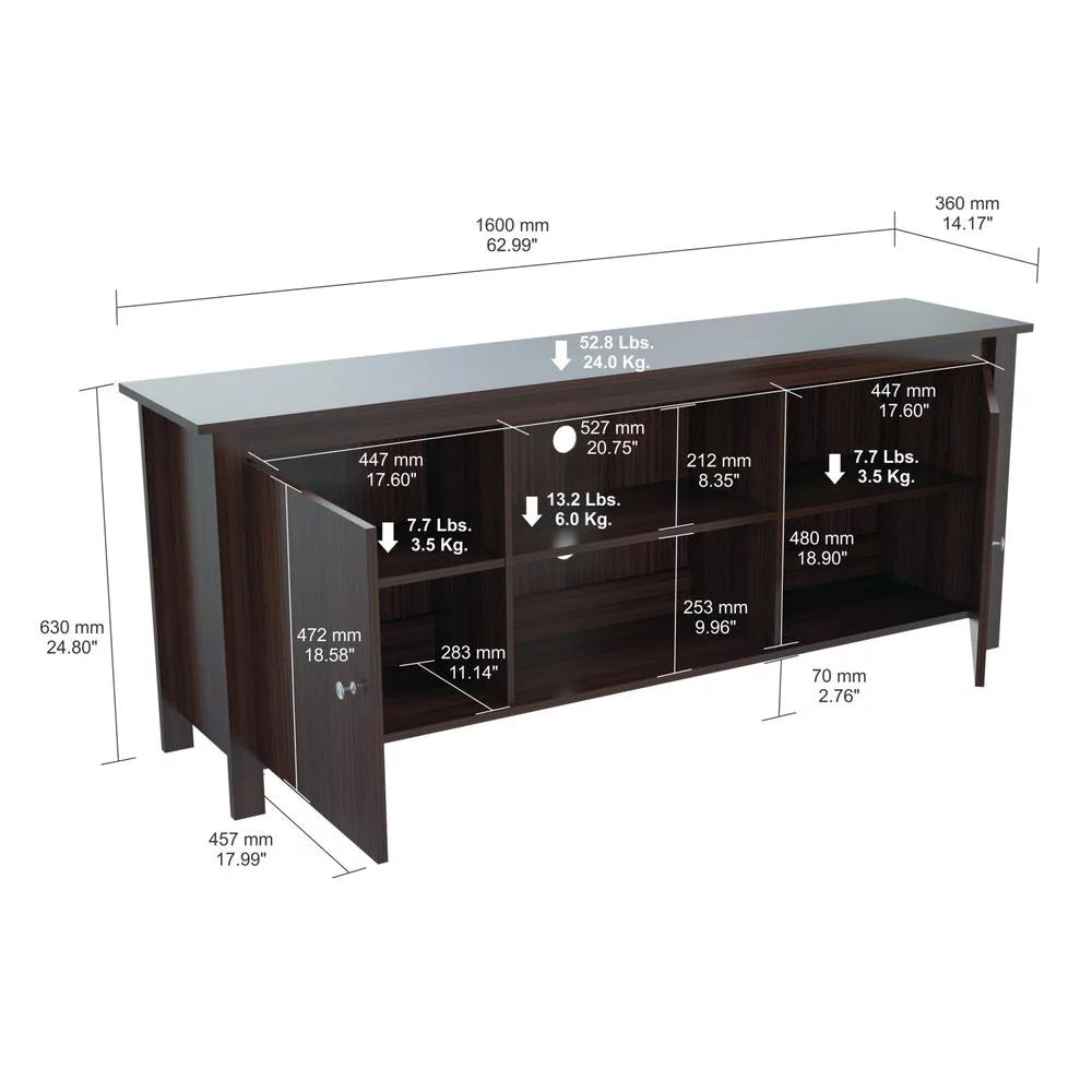 Dark Brown Wood And Metal Mirrored TV Stand G222