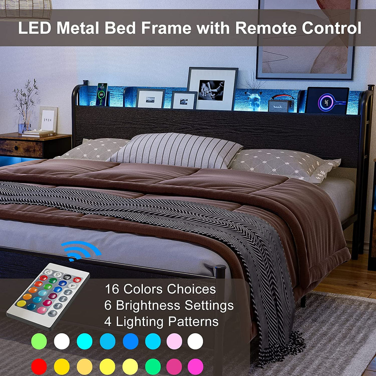 Black Twin XL LED Bed Frame with Storage Headboard and USB Ports T705251